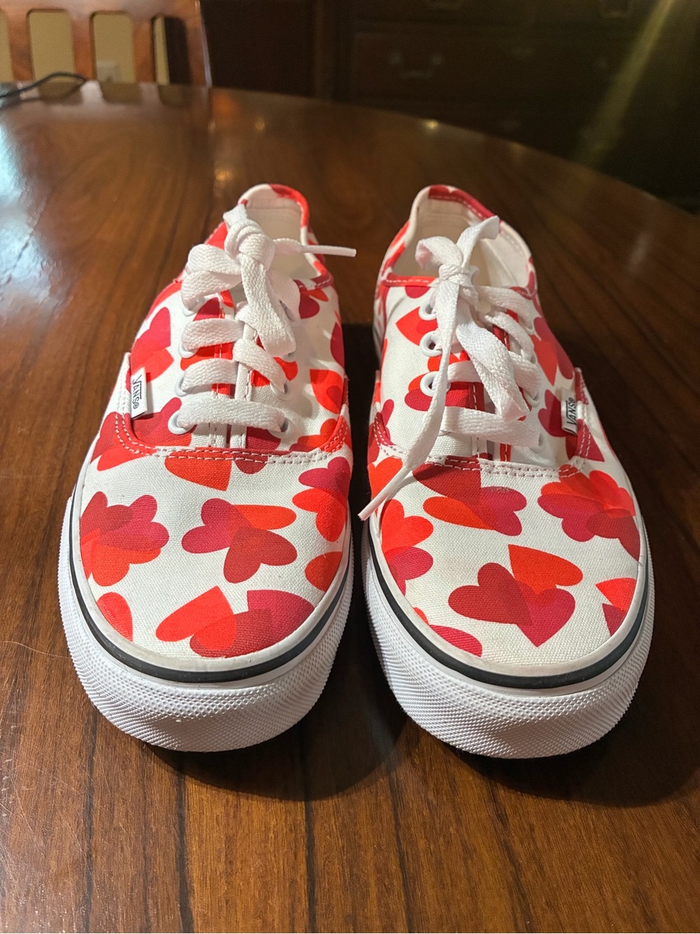 Vans Women’s Heart-Print Canvas Sneakers - White with Red & Pink Hearts
